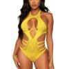 Leg Avenue Lace Cut Out Strappy Bodysuit - O/S - Yellow