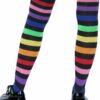 Acrylic Rainbow Stripe Thigh High Socks - O/S