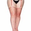 Leg Avenue Rhinestone Fishnet Stockings - 1X/2X - Red
