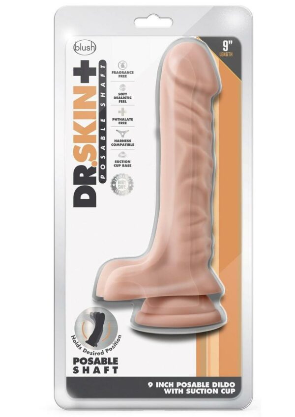 Dr. Skin Plus Posable Dildo with Balls 9in - Vanilla