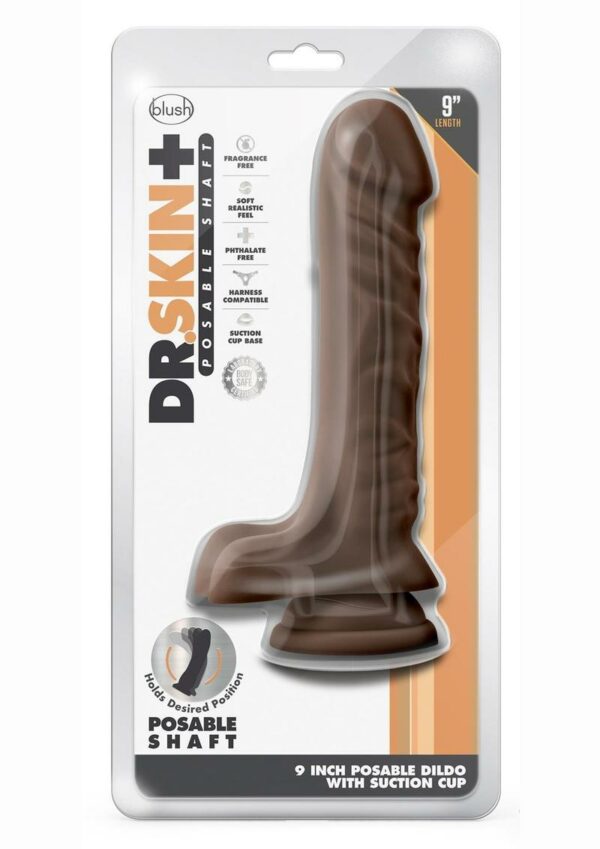 Dr. Skin Plus Posable Dildo with Balls 9in - Chocolate