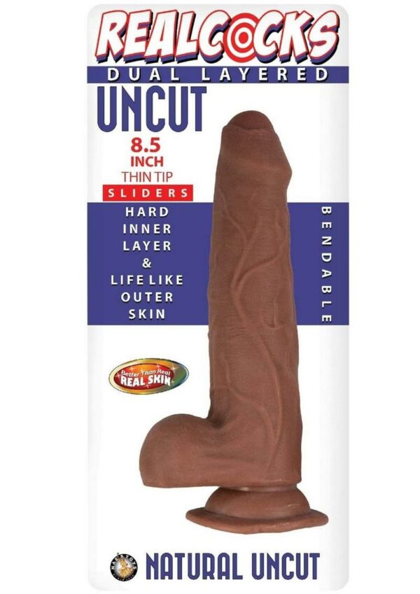 Realcocks Dual Layered Uncut Slider Thin Tip Dildo 8.5in - Caramel