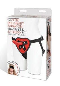 Lux Fetish Red Heart Strap on Harness andamp; Silicone Dildo Set 5in