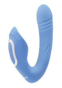 Tap andamp; Thrust Rechargeable Silicone Vibrator with Clitoral Stimulation - Blue