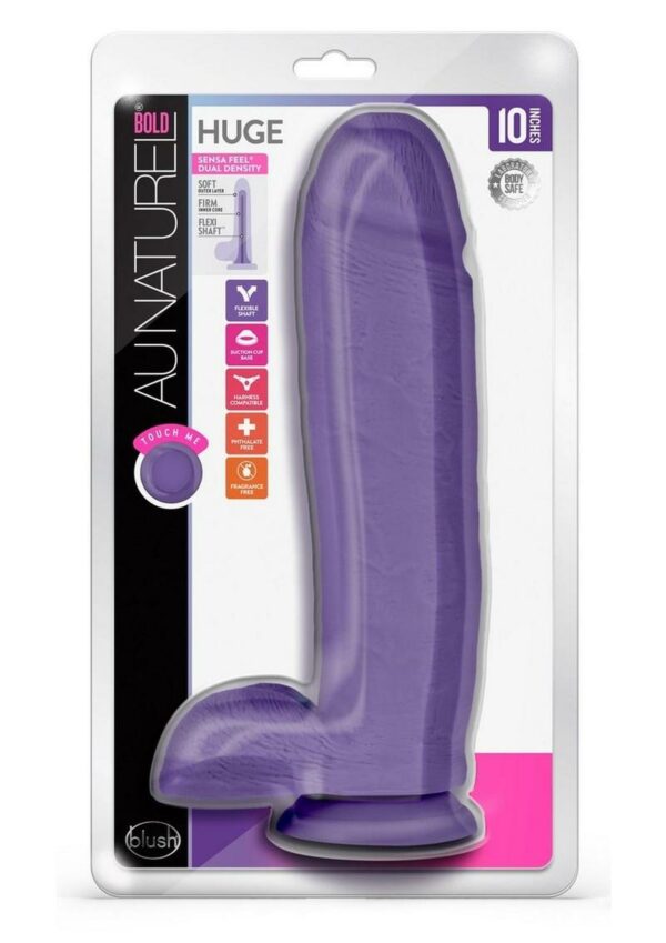 Au Naturel Bold Huge Dildo with Suction Cup and Balls 10in - Purple