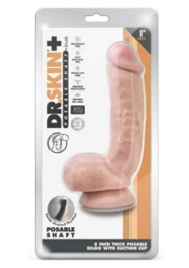 Dr. Skin Plus Thick Posable Dildo with Squeezable Balls 8in - Vanilla