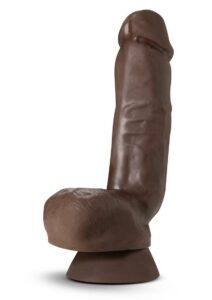 Dr. Skin Plus Thick Posable Dildo with Squeezable Balls 8in - Chocolate