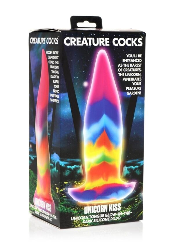 Creature Cocks Unicorn Tongue Glow in the Dark Silicone Dildo - Rainbow