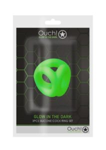 Ouch! Cock Ring and Ball Strap Silicone Glow in the Dark - Green