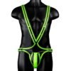 Ouch! Bonded Leather Full Body Harness Glow in the Dark - Large/XLarge - Green