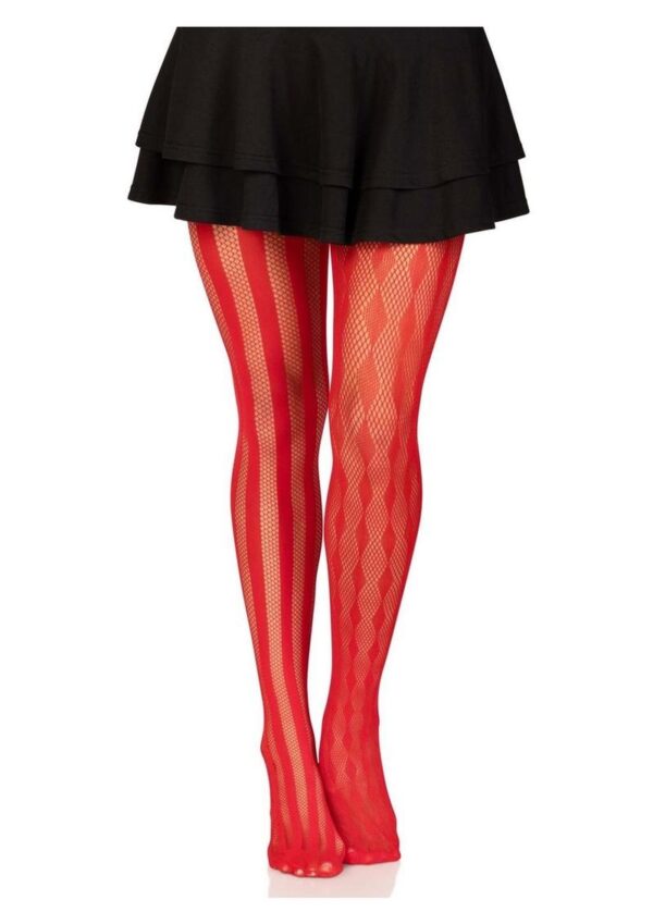 Leg Avenue Harlequin Net Tights - O/S - Red