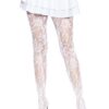 Leg Avenue Seamless Chantilly Floral Lace Tights - O/S - White
