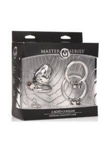 Master Series Caged Cougar Stainless Steel Locking Chastity Cage - Silver