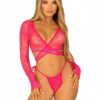 Daisy Lace Wrap-Around Crop Top and Side Tie Panty - O/S - Raspberry
