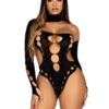 Leg Avenue Seamless Asymmetrical Cut Out Thong Back Bodysuit - O/S - Black