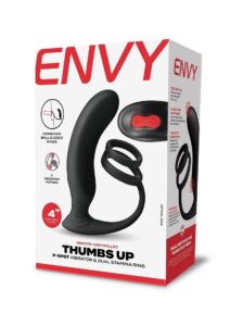 Envy Toys Thumbs Up Remote Controlled Rechargeable Silicone P-Spot Vibrator and Dual Stamina Ring - Black
