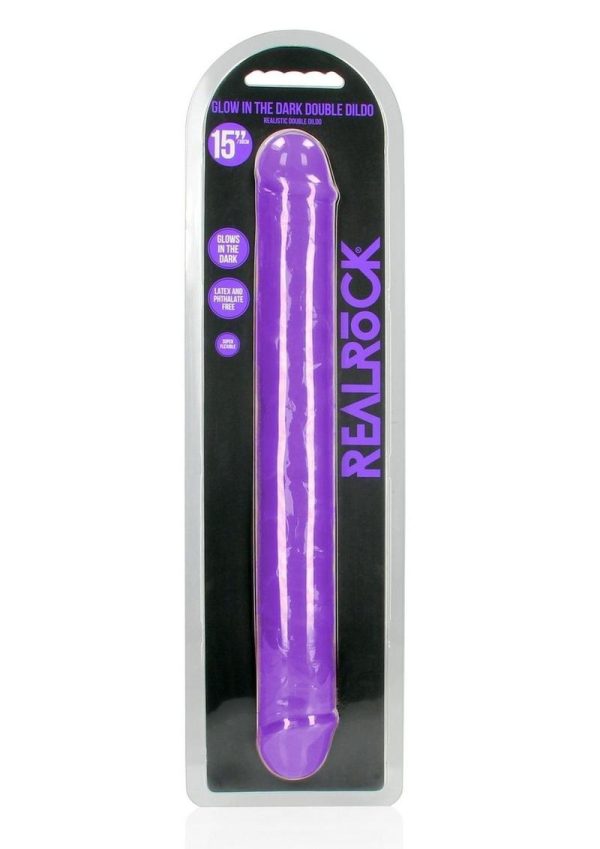 RealRock Double Dong Glow in the Dark Dildo 15in - Purple