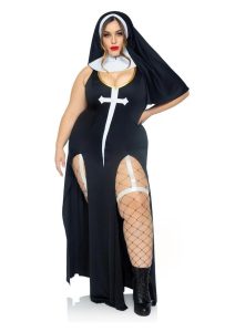 Leg Avenue Sultry Sinner Dual Slit Garter Dress With Vinyl Cross Detail