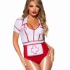 Leg Avenue Nurse Feelgood Snap Crotch Garter Bodysuit with Attached Apron and Hat Headband (2 Piece) - Medium - Red/White