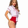 Leg Avenue Nurse Feelgood Snap Crotch Garter Bodysuit with Attached Apron and Hat Headband (2 Piece) - Medium - Red/White