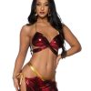 Leg Avenue Ruby Desert Princess Lame Bikini Top and Split Leg Cut-Out Harem Pants with Side Ties (2 Piece) - Small - Red