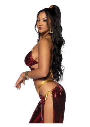 Leg Avenue Ruby Desert Princess Lame Bikini Top and Split Leg Cut-Out Harem Pants with Side Ties (2 Piece) - Small - Red