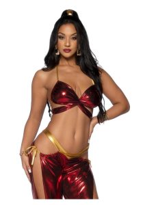 Leg Avenue Ruby Desert Princess Lame Bikini Top and Split Leg Cut-Out Harem Pants with Side Ties (2 Piece) - Medium - Red