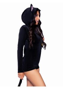 Leg Avenue Comfy Cat Ultra-Soft Velvet Plush Zip Up Romper with Bell Zipper Pull