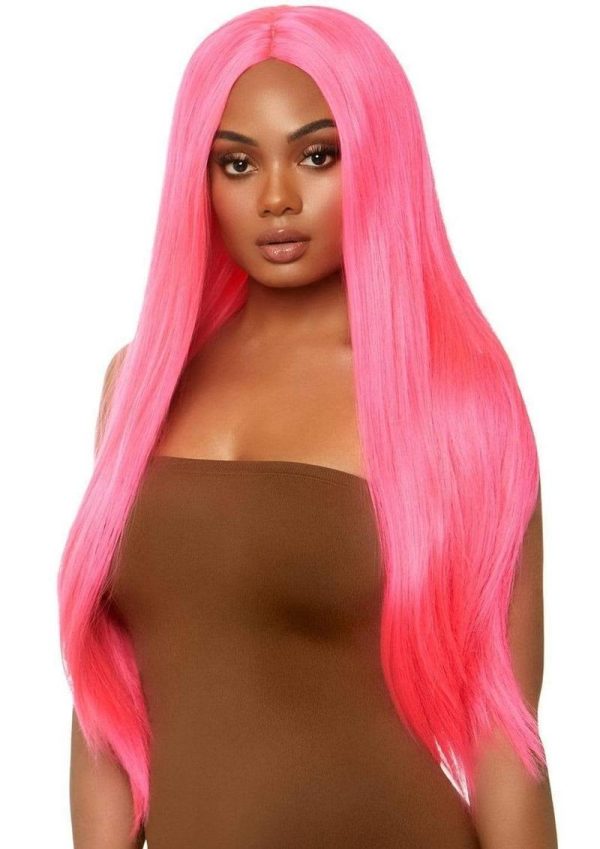 Leg Avenue Long Straight 33 Center Part Wig - O/S - Neon Pink