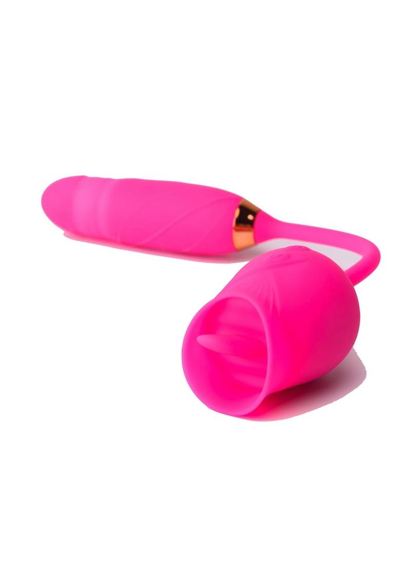 Pink Pussycat Vibrating Licking Rechargeable Silicone Rose with Remote Control - Pink