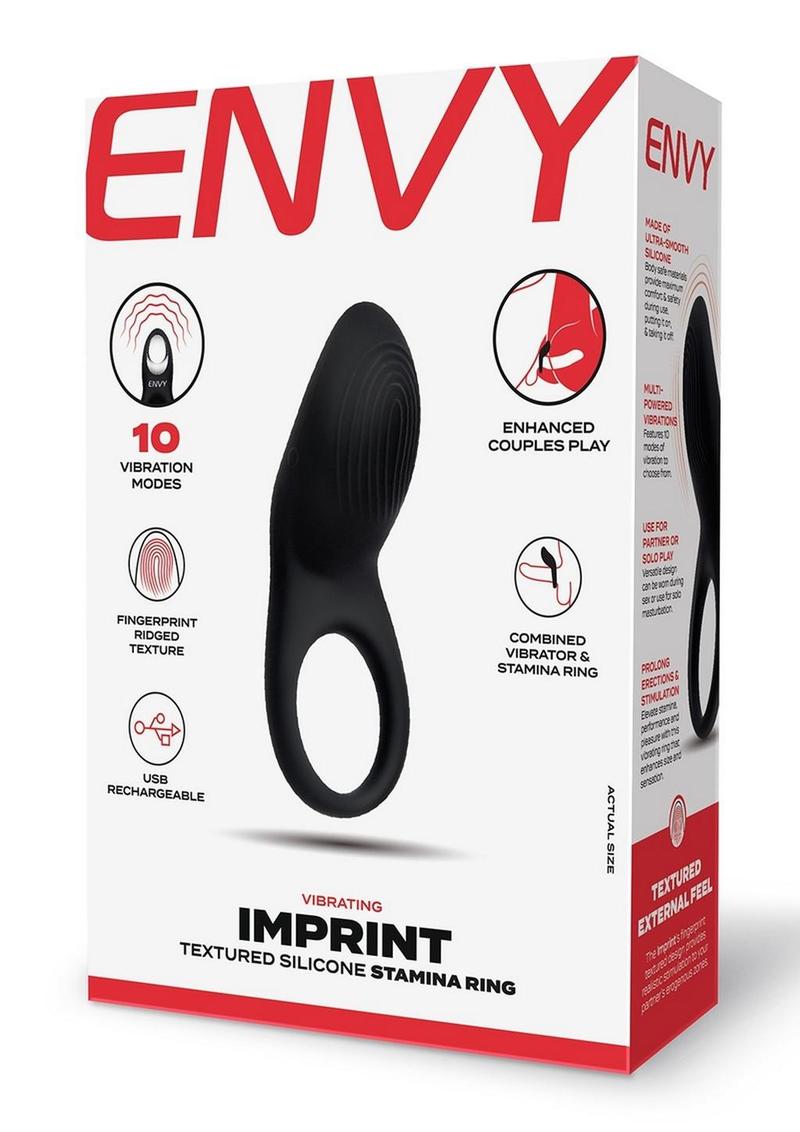 Envy Toys Imprint Textured Rechargeable Silicone Stamina Ring - Black