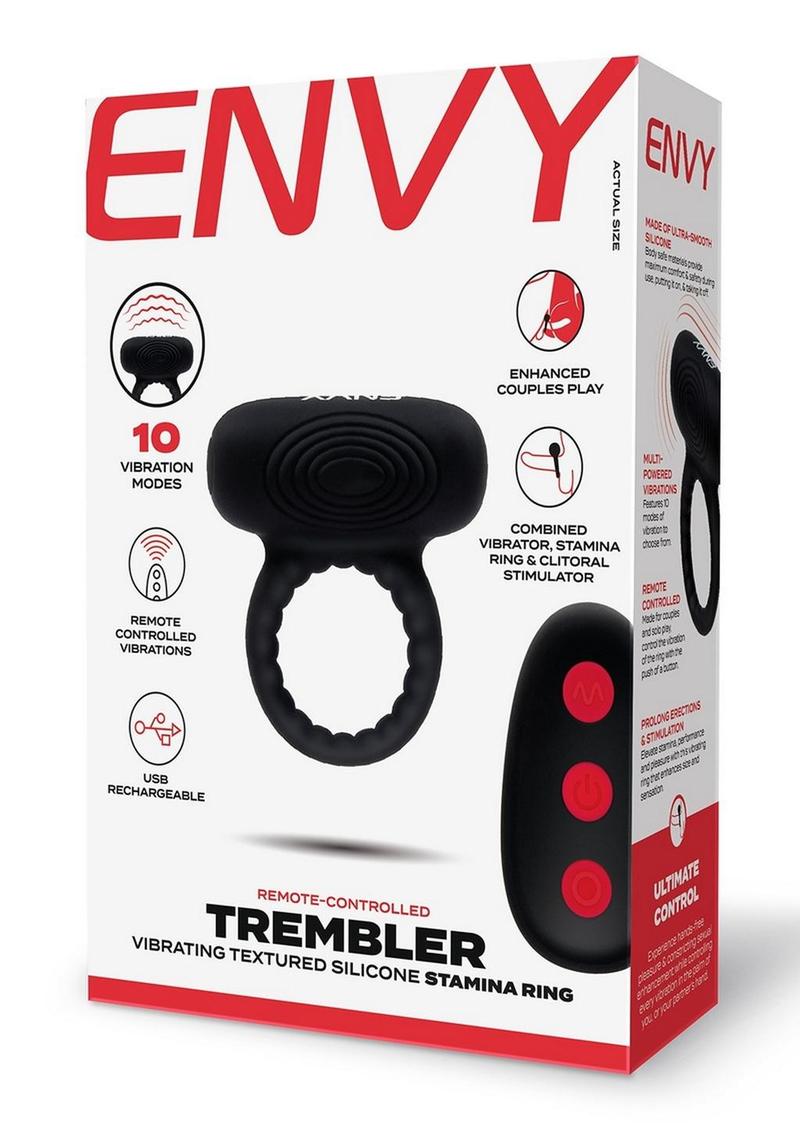 Envy Toys Trembler Remote Controlled Vibrating Rechargeable Silicone Stamina Ring - Black