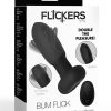 Flickers Bum Flick Flicking and Vibrating Rechargeable Silicone Butt Plug with Remote Control - Black