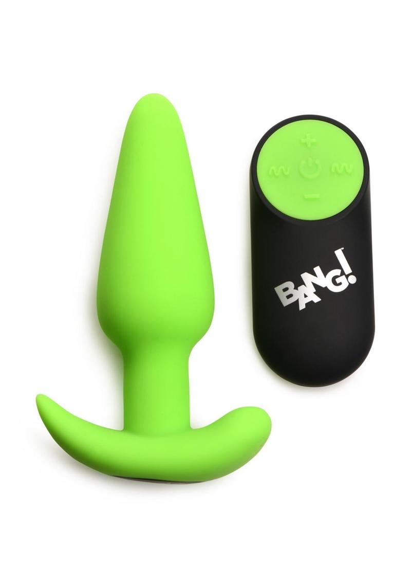 Bang! 21X Glow in The Dark Rechargeable Silicone Butt Plug with Remote Control - Green