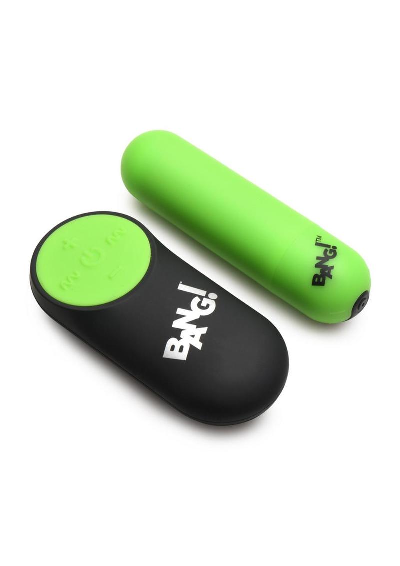 Bang! 28X Glow in The Dark Rechargeable Silicone Bullet with Remote Control - Green