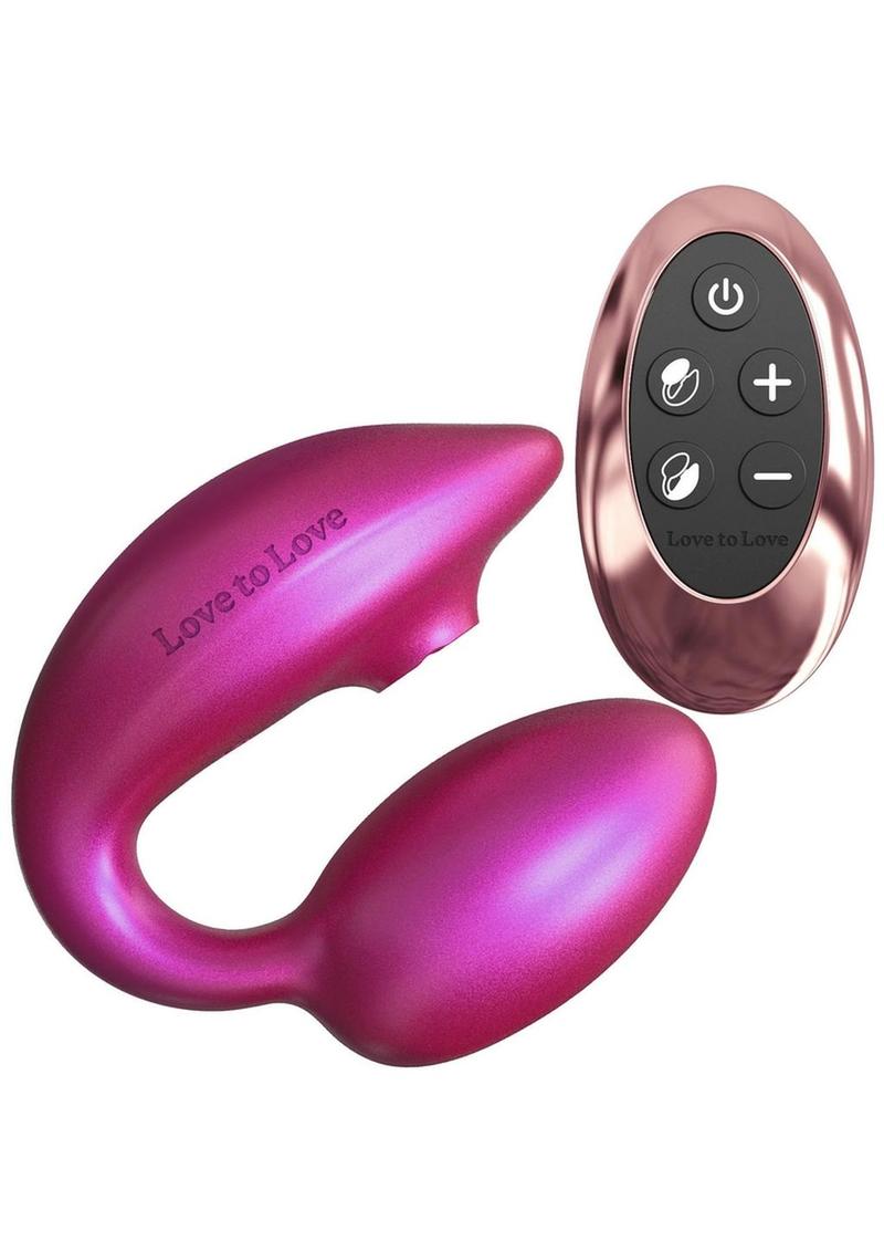 Love to Love Wonderlover Rechargeable Silicone Dual Vibrator with Remote Control - Iridescent Berry