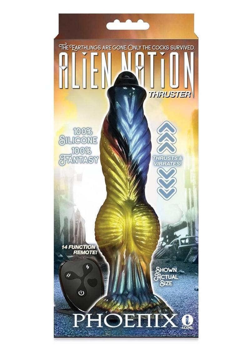 Alien Nation Phoenix Silicone Thrusting Dildo - Green/Yellow/Black