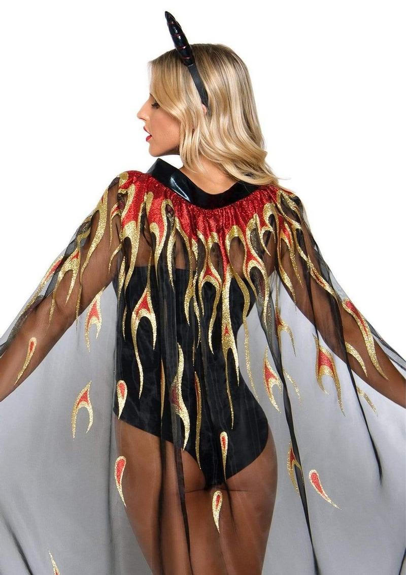 Leg Avenue Sheer glitter Flame Devil Cape and Devil Horns (2 Piece) - OS - Black