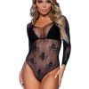 Leg Avenue Micro Net Snap Crotch Skull Bodysuit - OS - Black