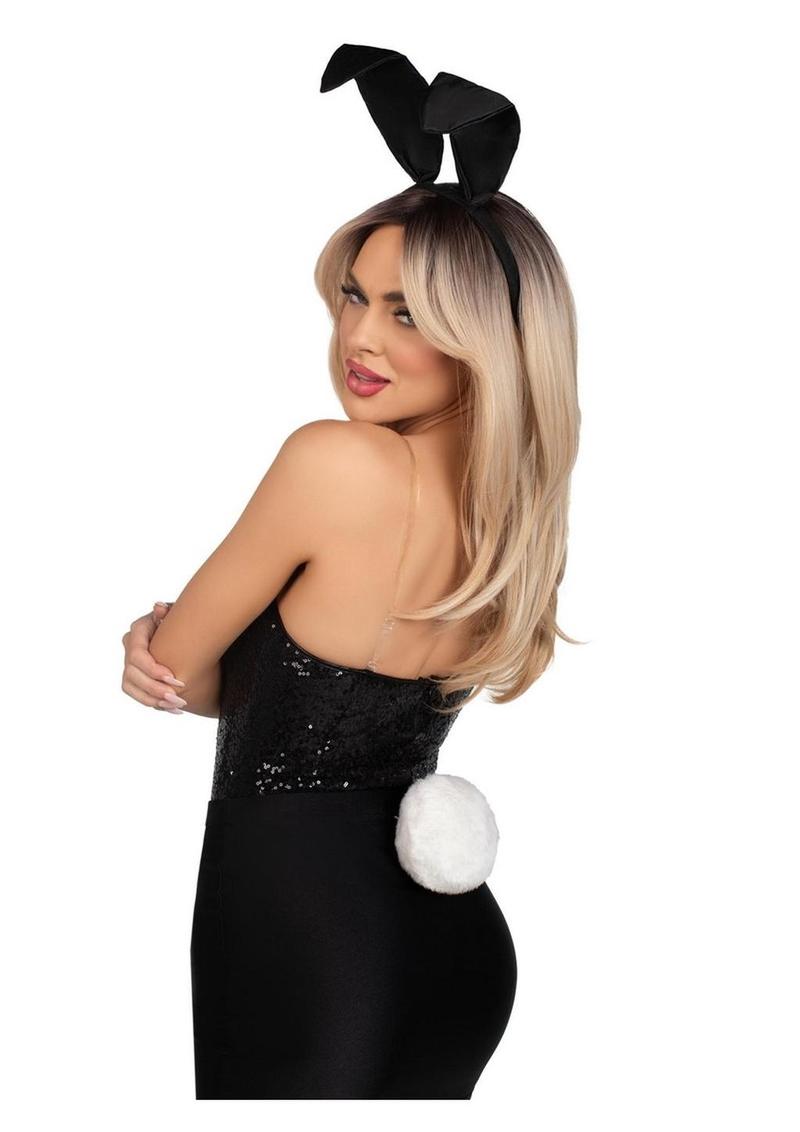 Leg Avenue Bunny Kit Pin-On Tail and Bendable Satin Ear Headband - OS - Black/White