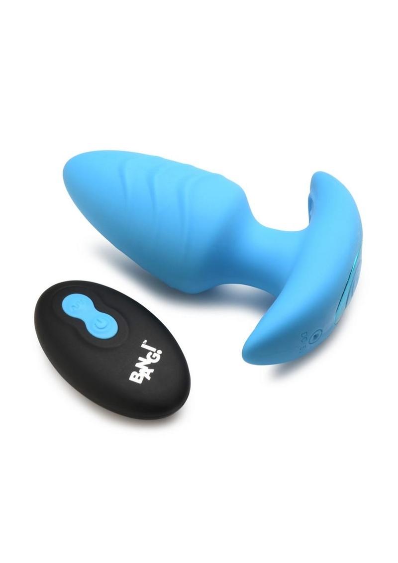 Bang! Rotating Vibrating Rechargeable Silicone Butt Plug with Remote Control - Blue