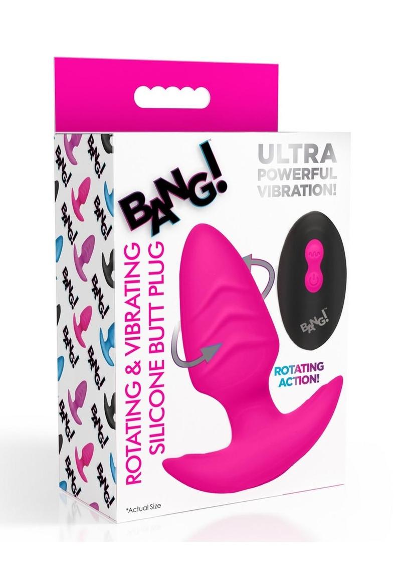 Bang! Rotating Vibrating Rechargeable Silicone Butt Plug with Remote Control - Pink