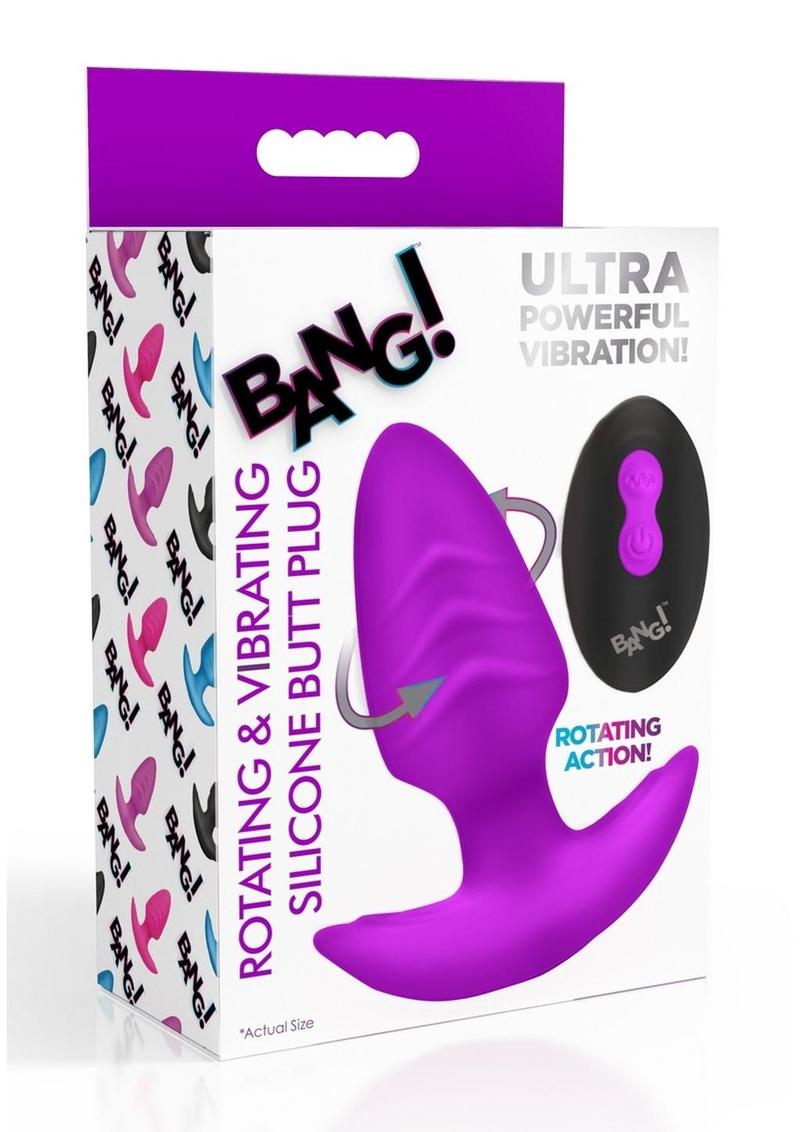 Bang! Rotating Vibrating Rechargeable Silicone Butt Plug with Remote Control - Purple