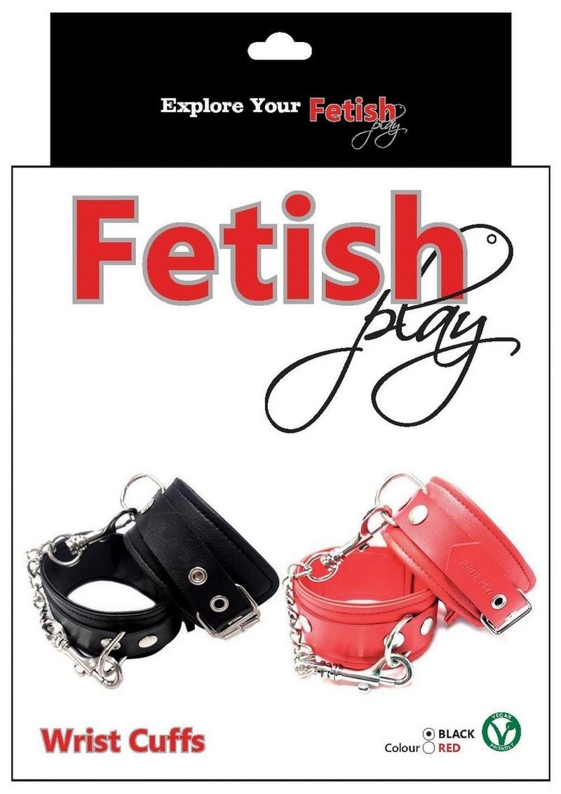 Fetish Play Wrist Cuffs Vegan Leather - Black