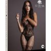 Le Desir Lace and Fishnet Bodystocking - O/S - Black