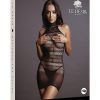 Le Desir High Lace Neck Net Mini Dress - O/S - Black