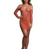 Le Desir Long Sleeved Net Mini Dress - O/S - Sunset Glow Orange