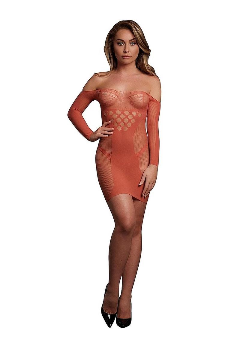 Le Desir Long Sleeved Net Mini Dress - O/S - Sunset Glow Orange