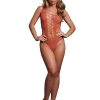 Le Desir V-Neck Teddy with Opaque Panels - O/S - Sunset Glow Orange