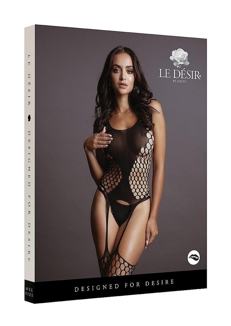 Le Desir Fence Suspender Bodystocking - O/S - Black